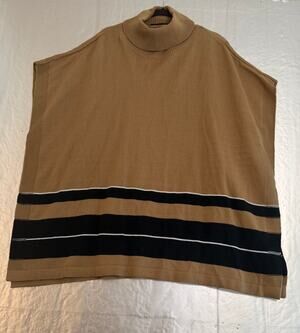 Lane Bryant One Size Camel Black Striped Turtleneck Poncho Sweater